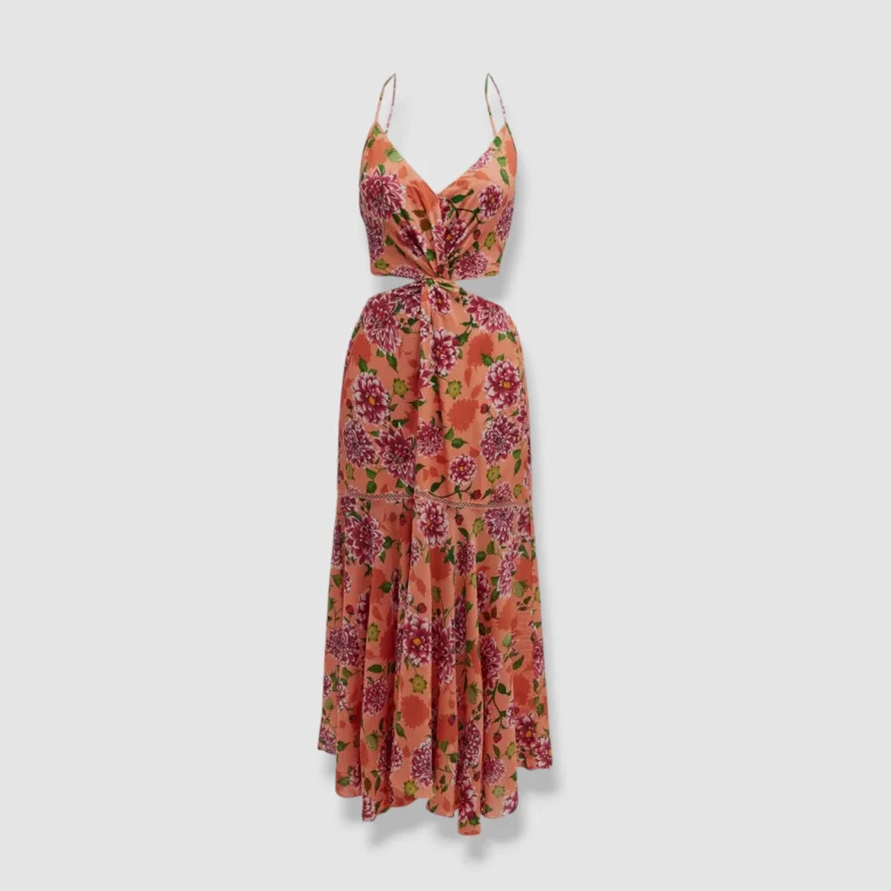 $575 Verandah Women's Pink Floral Twisted Cutout Maxi Dress Size M - Picture 3 of 4